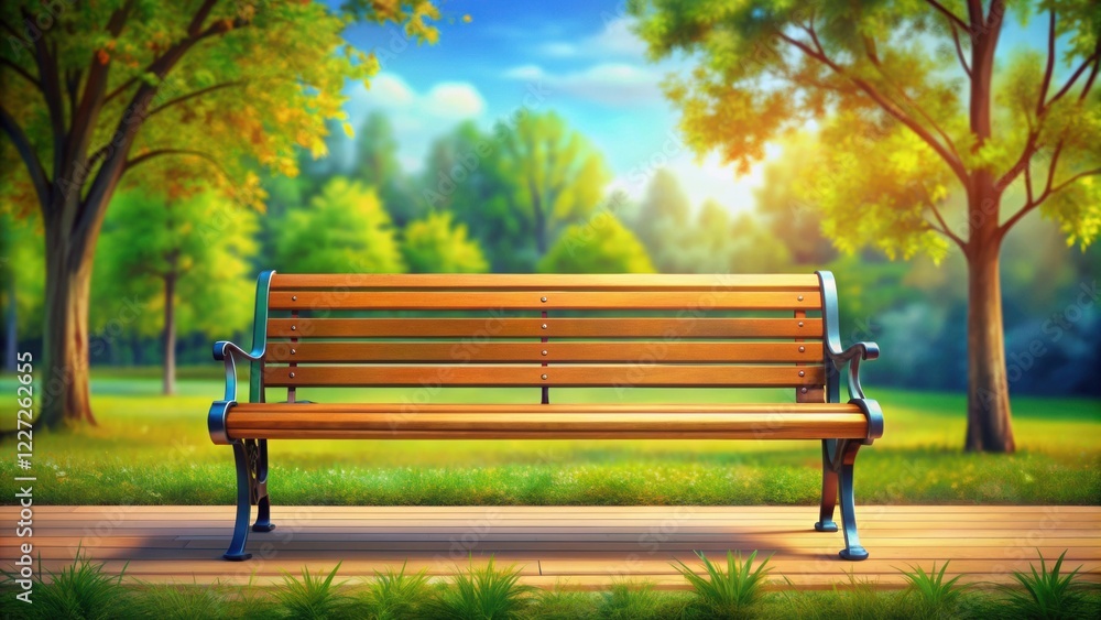 Sunny Park Bench, Spring Relaxation - Nature and serenity imagery Sunny Park Bench, Spring Relaxation - Nature and serenity imagery