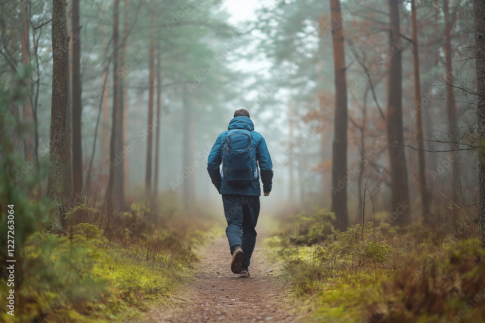 Narrow Trail Exploration: A Hiker Venturing Through Dense Foliage Narrow Trail Exploration: A Hiker Venturing Through Dense Foliage