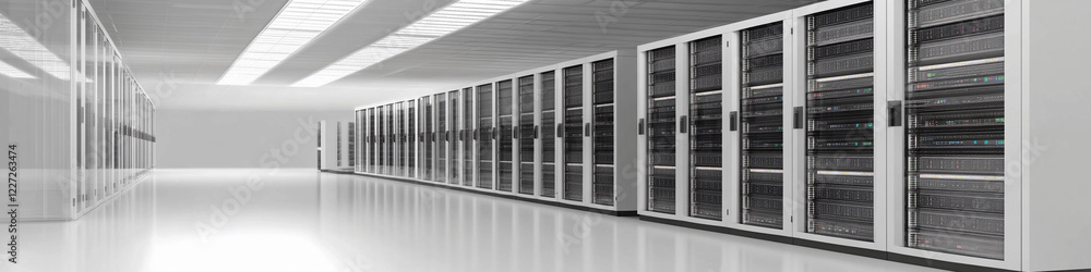 Data center with rows of server racks for efficient storage Data center with rows of server racks for efficient storage