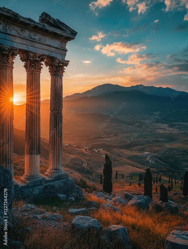 Fototapeta premium Sunset Behind Temple Ruins