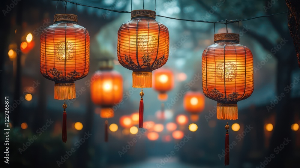 Illuminated Lanterns: A Serene Asian Night Illuminated Lanterns: A Serene Asian Night