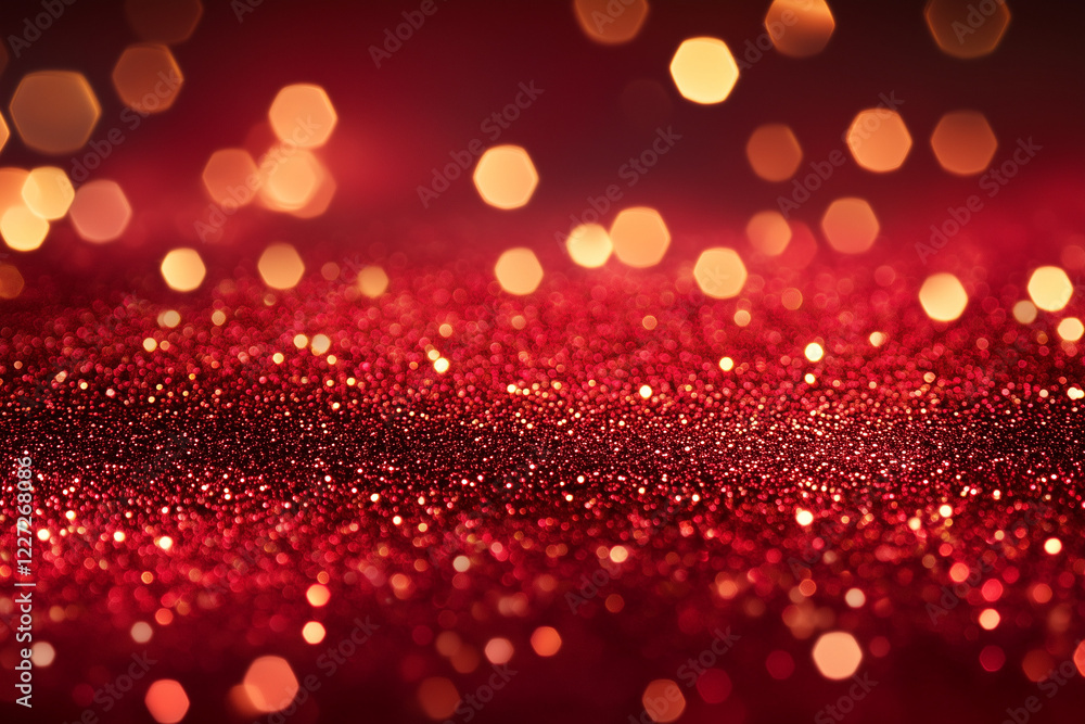 Vibrant Red Glitter Texture with Golden Bokeh Elements Vibrant Red Glitter Texture with Golden Bokeh Elements