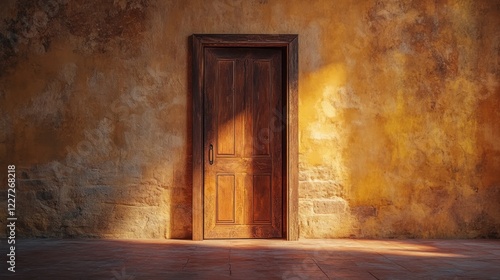 Composite image of open big door on wall