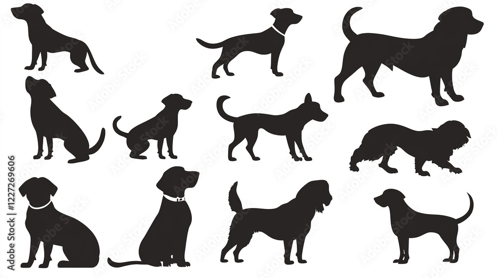 Obraz premium The silhouettes of dog set simple black color on a white background.