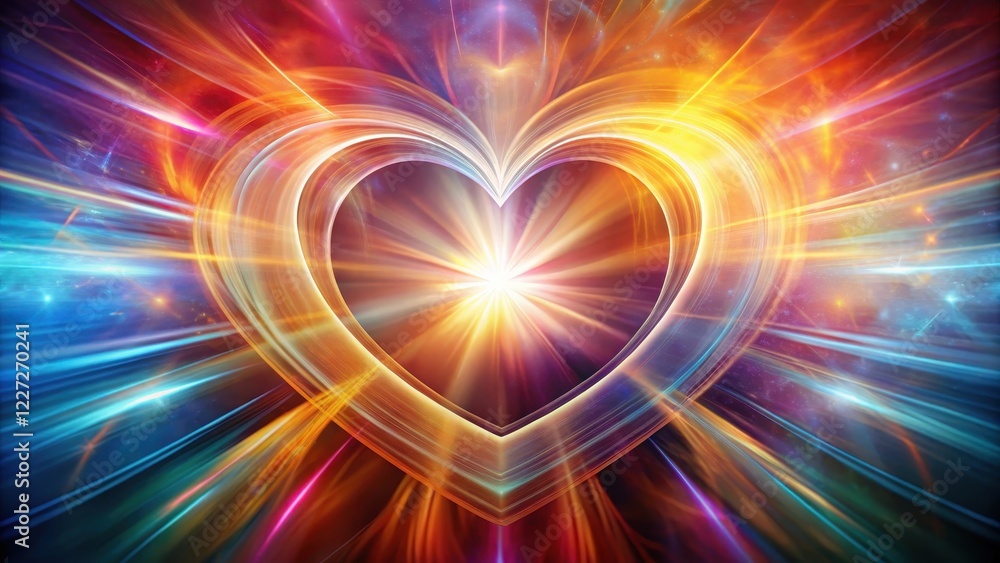 Obraz premium Heart surrounded by a halo of light on an abstract background with swirling shapes and vibrant colors, conveying a sense of spirituality and positivity, swirl, energy