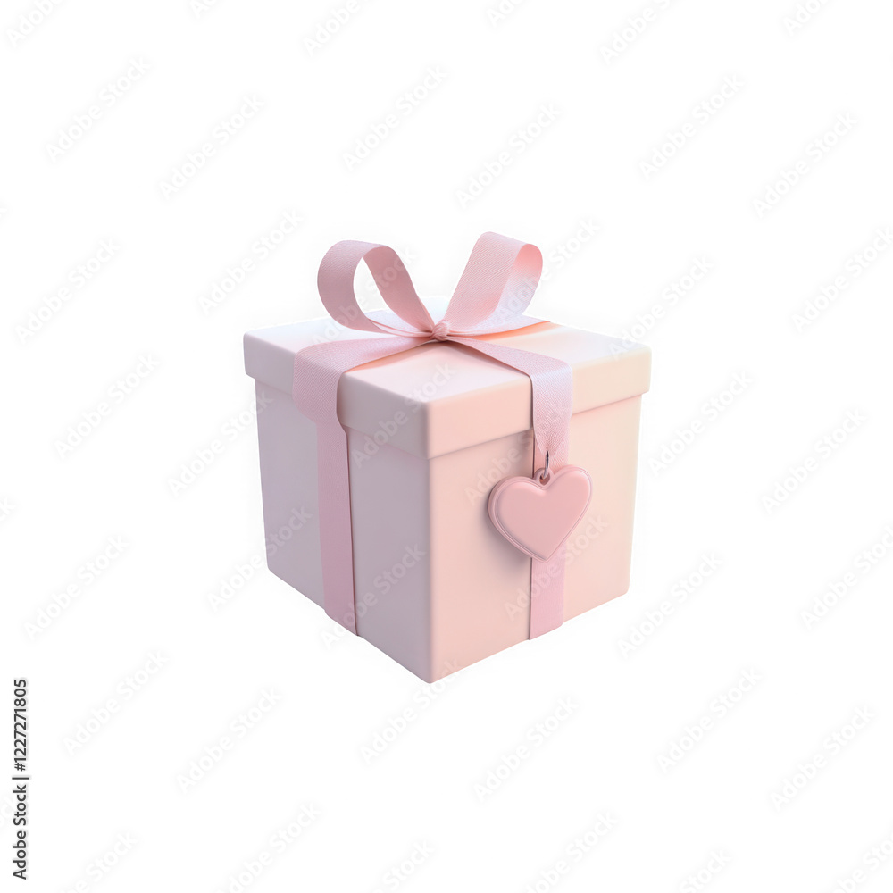 Obraz premium pink gift box with heart shaped tag and ribbon, perfect for celebrations and special occasions. This charming design adds touch of elegance and joy to any event
