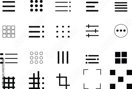 hamburger menu vector graphic design menu icon set, UI symbol, user interface vector symbols, navigation elements, web buttons filled designs, flat icons elements, isolated on transparent background