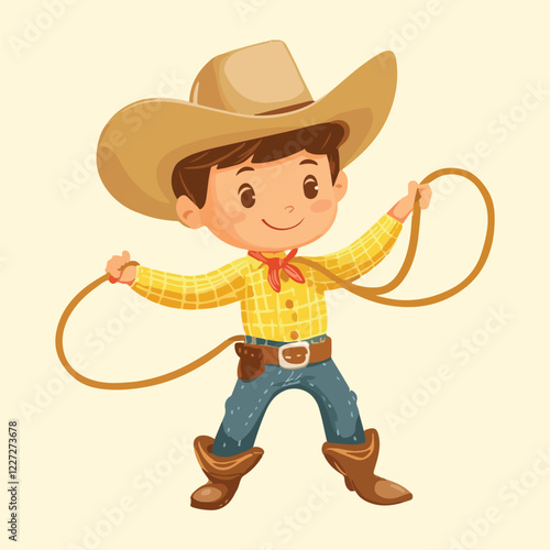 A cartoon of a cowboy holding a rope vector illustration