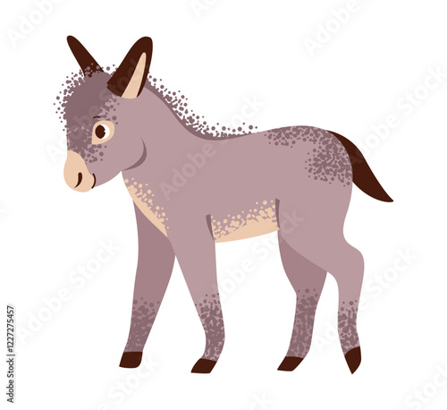 Cute donkey isolated on white background. Farm animal. Flat vector illustration.