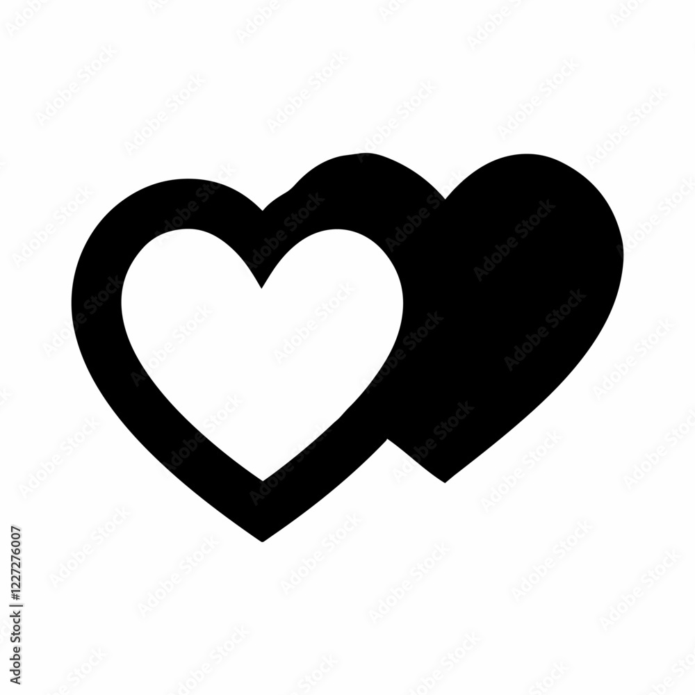 Two Interlocked Hearts, Love icon, Outline silhouette, vector illustration Two Interlocked Hearts, Love icon, Outline silhouette, vector illustration