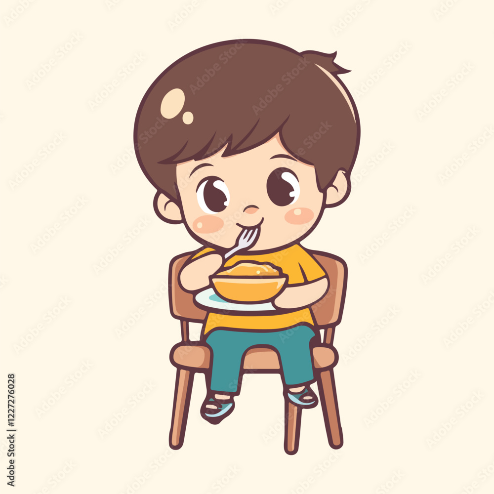 Cute cartoon boy eating a meal vector illustration Cute cartoon boy eating a meal vector illustration