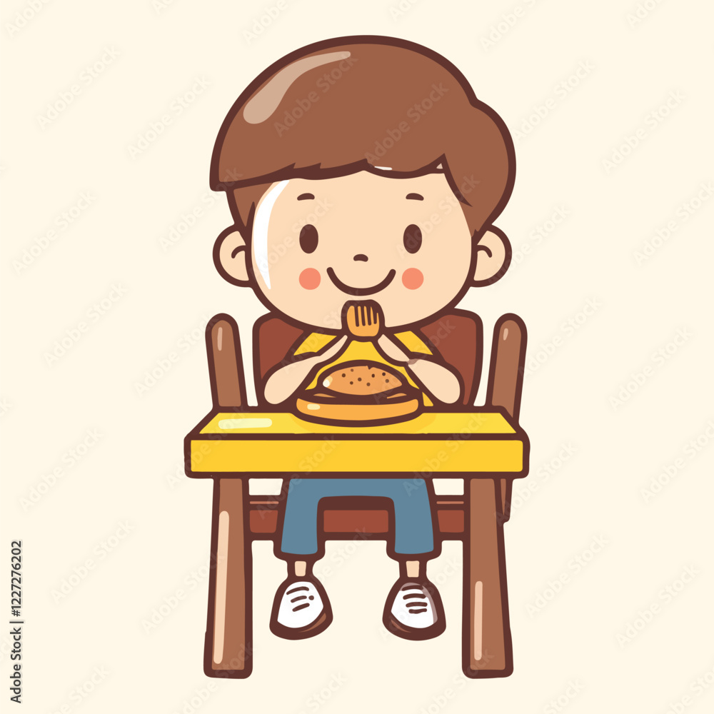 Cute cartoon boy eating a meal vector illustration Cute cartoon boy eating a meal vector illustration