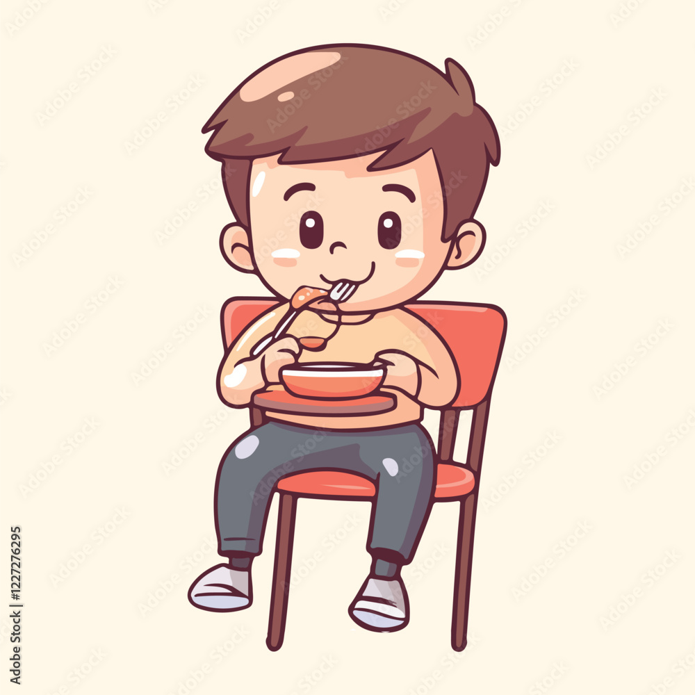 Cute cartoon boy eating a meal vector illustration Cute cartoon boy eating a meal vector illustration