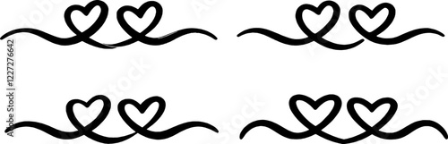 Set of Two Interlocked Hearts, Love icon, Outline silhouette, vector illustration