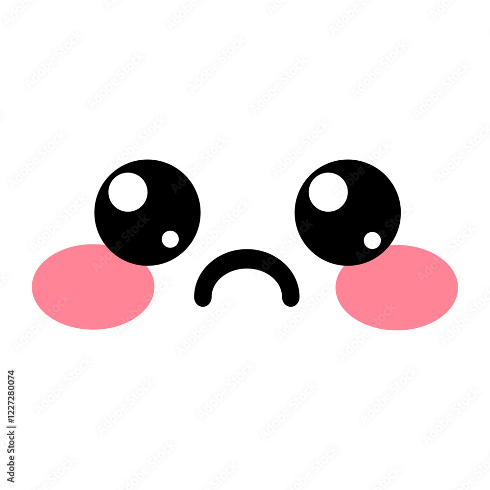 Cute vector kawaii upset emoji with sad smile Cute vector kawaii upset emoji with sad smile