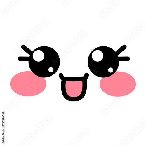 Cute vector kawaii emoji with open mouth. Anime, manga, cute face, emoji