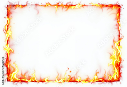 burning fire frame border with empty center isolated on white or transparent png photo