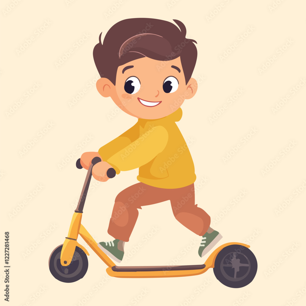 Cute boy riding Scooter vector Illustration Cute boy riding Scooter vector Illustration