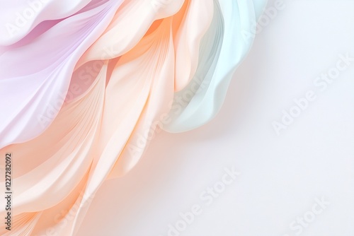 Abstract feather-like shapes in delicate pastels blend beautifully against a light backdrop, evoking a sense of calm and serenity in a creative composition