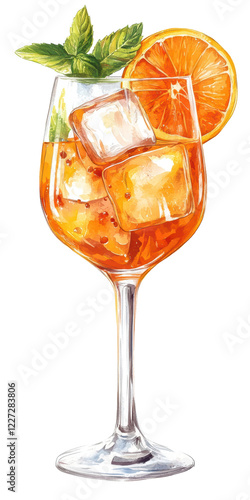 Isolated Glass of Aperol Spritz with Orange, Vector Style