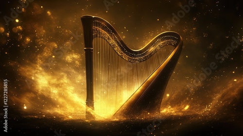 Illumined harp in a festive ambient. Ideal concert background.