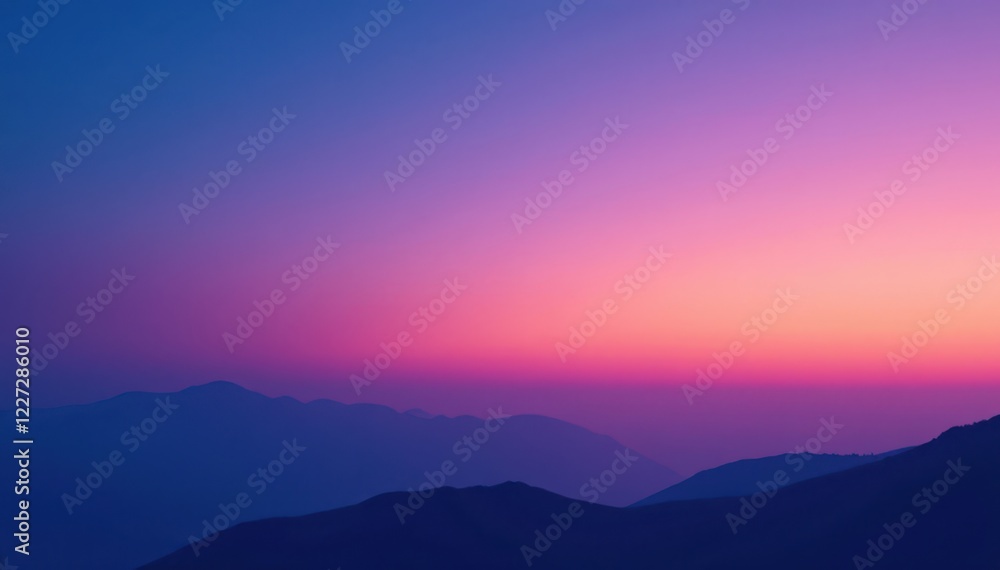 Obraz premium Gradual transition from blue to purple in a cloudless sky at sunset, atmospheric, serene
