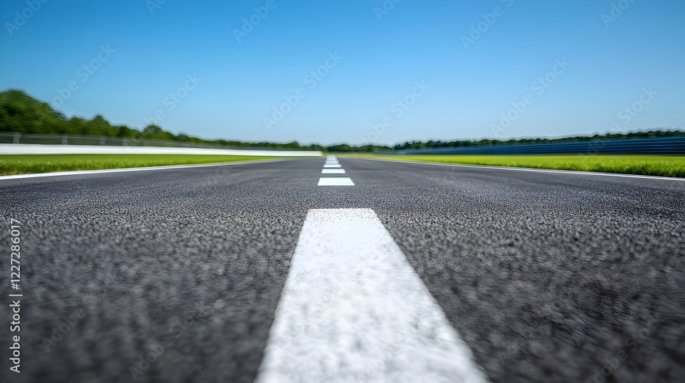 Asphalt ribbon unwinding under a bright summer sky. A race track beckons, promising speed and thrill. Asphalt ribbon unwinding under a bright summer sky. A race track beckons, promising speed and thrill.