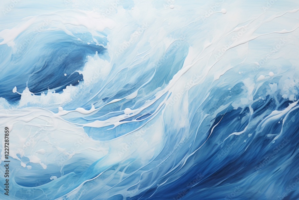Abstract blue and white painting creating a mesmerizing seascape, evoking the dynamic movement of ocean waves and foam Abstract blue and white painting creating a mesmerizing seascape, evoking the dynamic movement of ocean waves and foam
