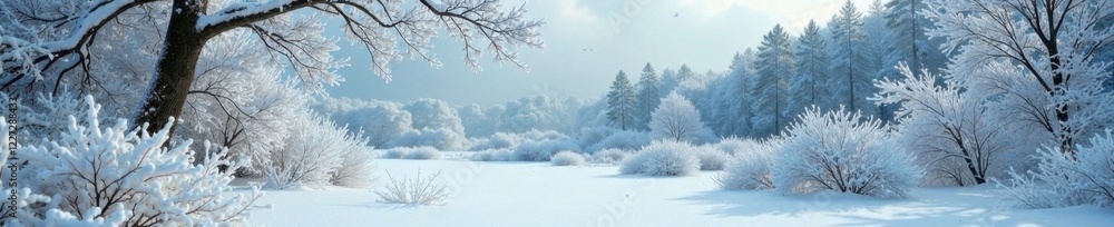 Snow-covered trees and bushes with frosty texture and natural colors, icy, snowy, greenery Snow-covered trees and bushes with frosty texture and natural colors, icy, snowy, greenery