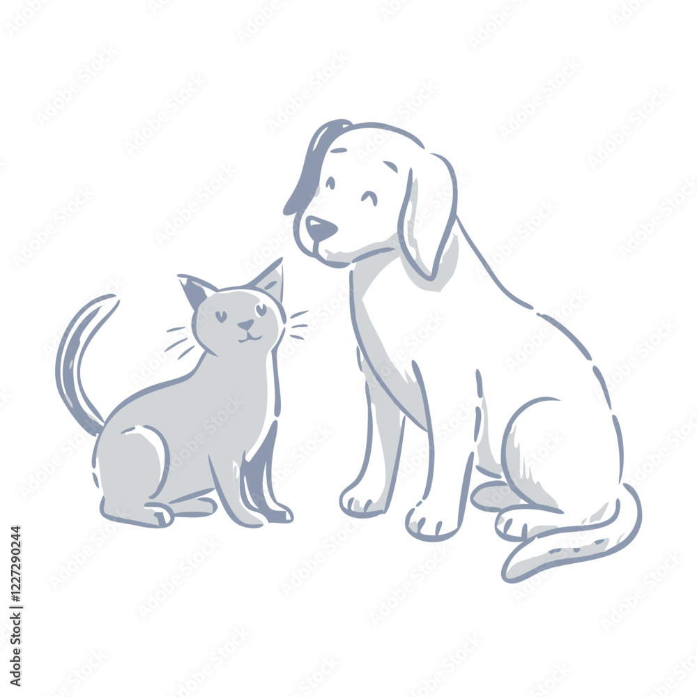 Charming dog and cat icon illustration in soft colors on a transparent background Charming dog and cat icon illustration in soft colors on a transparent background