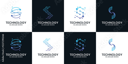 Set of technology letter S logo design