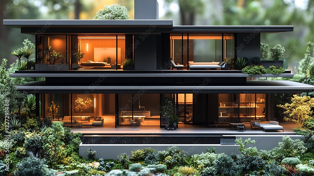 Sustainable design modern luxury house multi-level lush greenery images Sustainable design modern luxury house multi-level lush greenery images