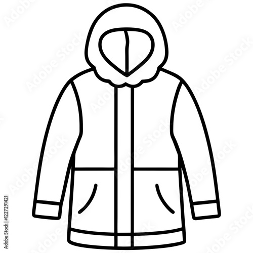 Simple Parka Outline Art on White Background