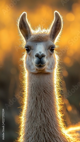 HD Phone Wallpaper Majestic Llama Portrait at Golden Hour Fluffy Fur Andean Animal Sunset Light