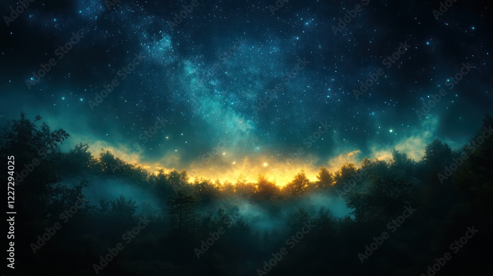 Fototapeta premium Mystical Night Forest Under Starry Sky