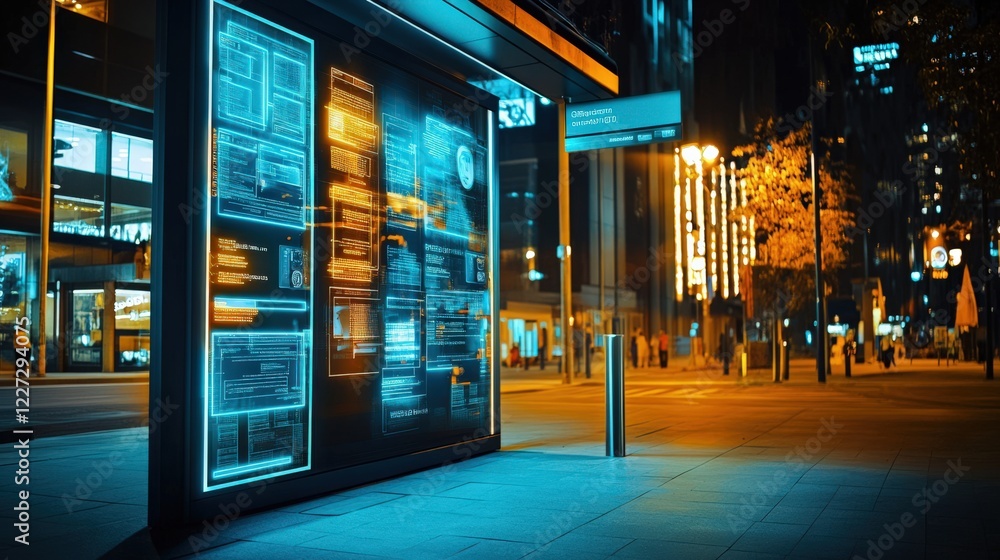A neon sign with a computer screen on it is lit up in the night A neon sign with a computer screen on it is lit up in the night