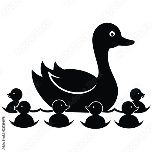 Duck is making her way over a waterway among her youngsters.