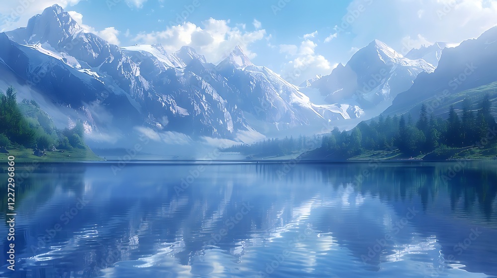 Fototapeta premium Mountains are majestic landforms that rise high above the surrounding terrain, often with rugged peaks, deep valleys, and breathtaking landscapes. They are formed by geological processes like tectonic