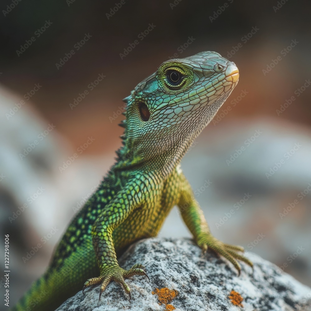A lizard perched confidently on a rock, basking in the sun and striking a pose. A lizard perched confidently on a rock, basking in the sun and striking a pose.