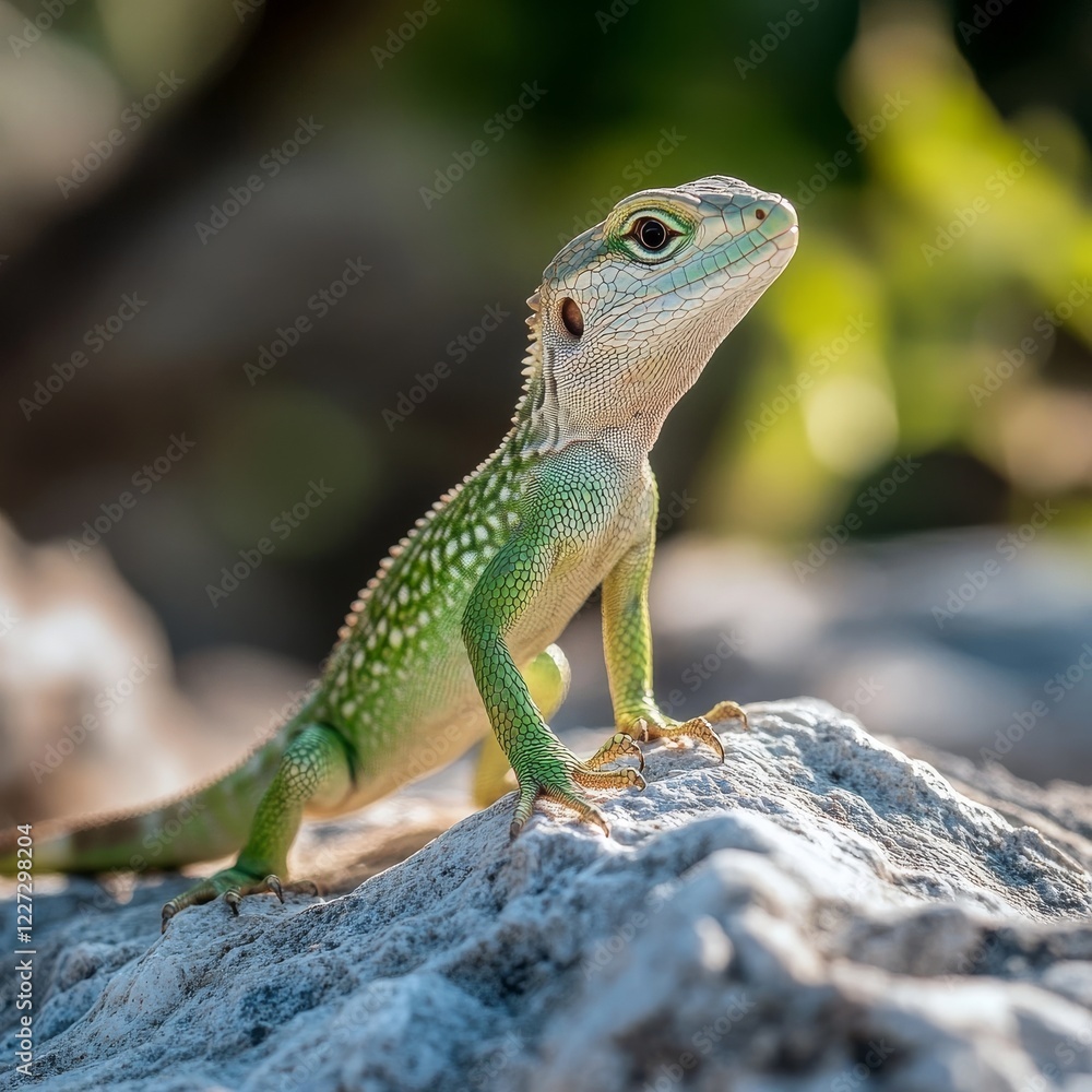 A lizard perched confidently on a rock, basking in the sun and striking a pose. A lizard perched confidently on a rock, basking in the sun and striking a pose.