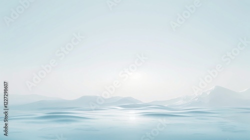 Serene Winter Landscape: Minimalist Mountain and Frozen Lake Serenity under Pale Sky photo