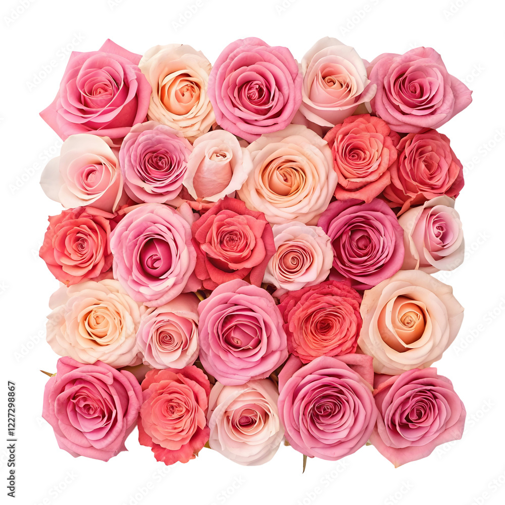 Beautiful assortment of pink and peach roses arranged harmoniously for a stunning visual display Beautiful assortment of pink and peach roses arranged harmoniously for a stunning visual display