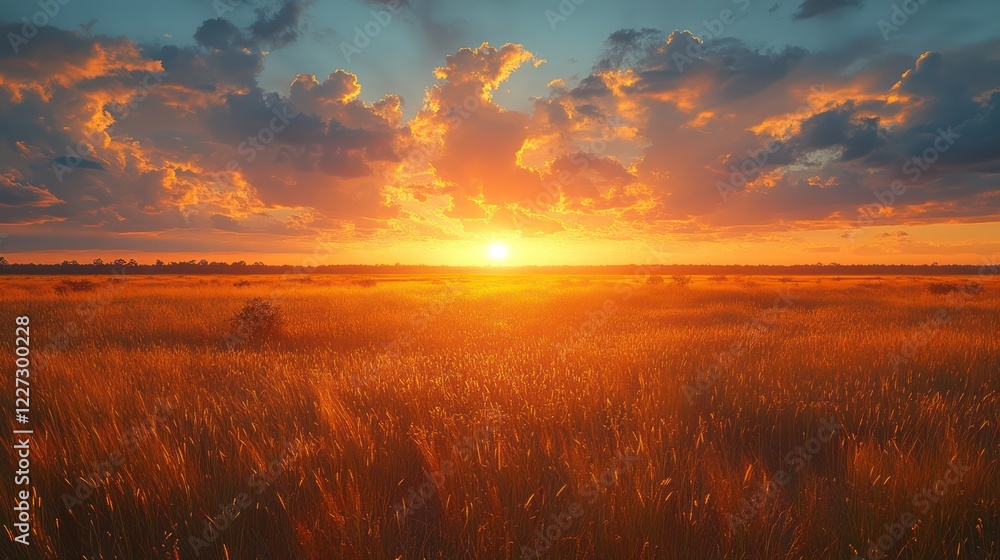 Golden Sunset over Serene Prairie Golden Sunset over Serene Prairie