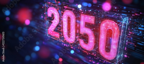 Glowing Futuristic Number 2050 in Vibrant Abstract Background Technology and Innovation Ahead photo