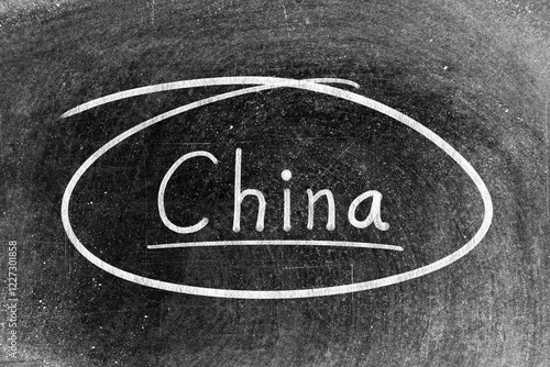 Photography White chalk hand writing in word china and circle shape on blackboard background
