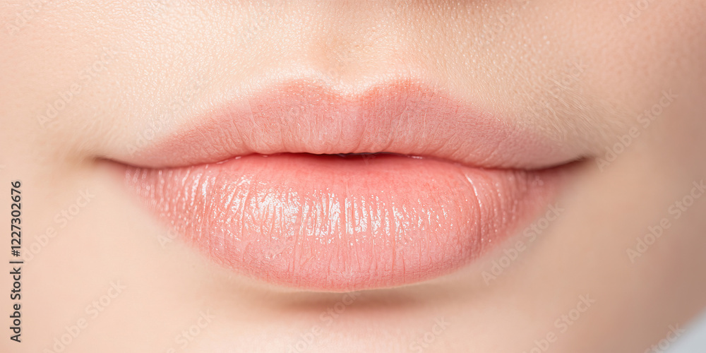 Fototapeta premium Close-up Photograph of Lips with Light Pink Lipstick