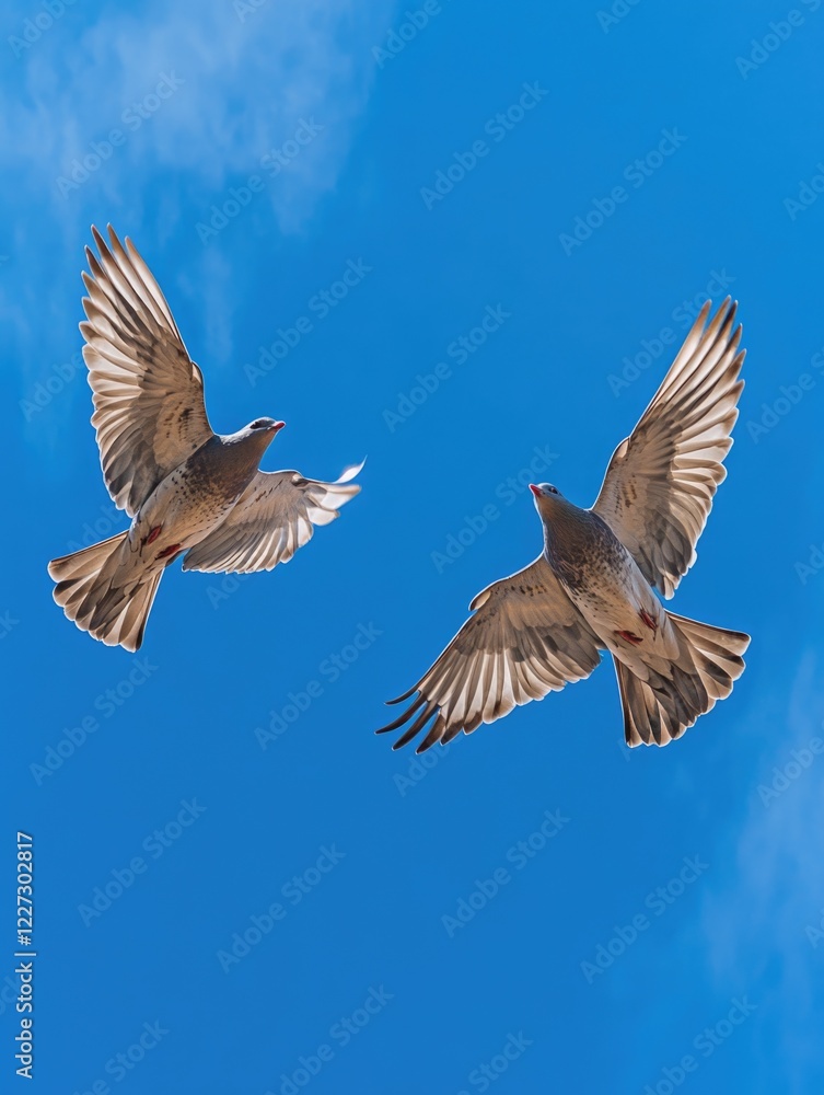 Fototapeta premium Two Birds Flying in Blue Sky