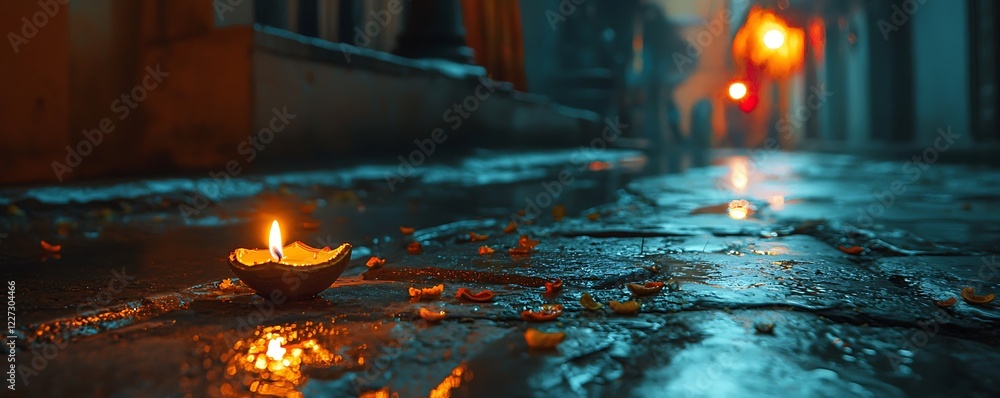 Fototapeta premium burning candle in the fireplace