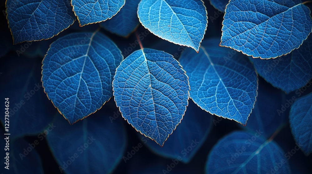 Obraz premium Vivid Blue Leaves Detailed Veins Nature Photography