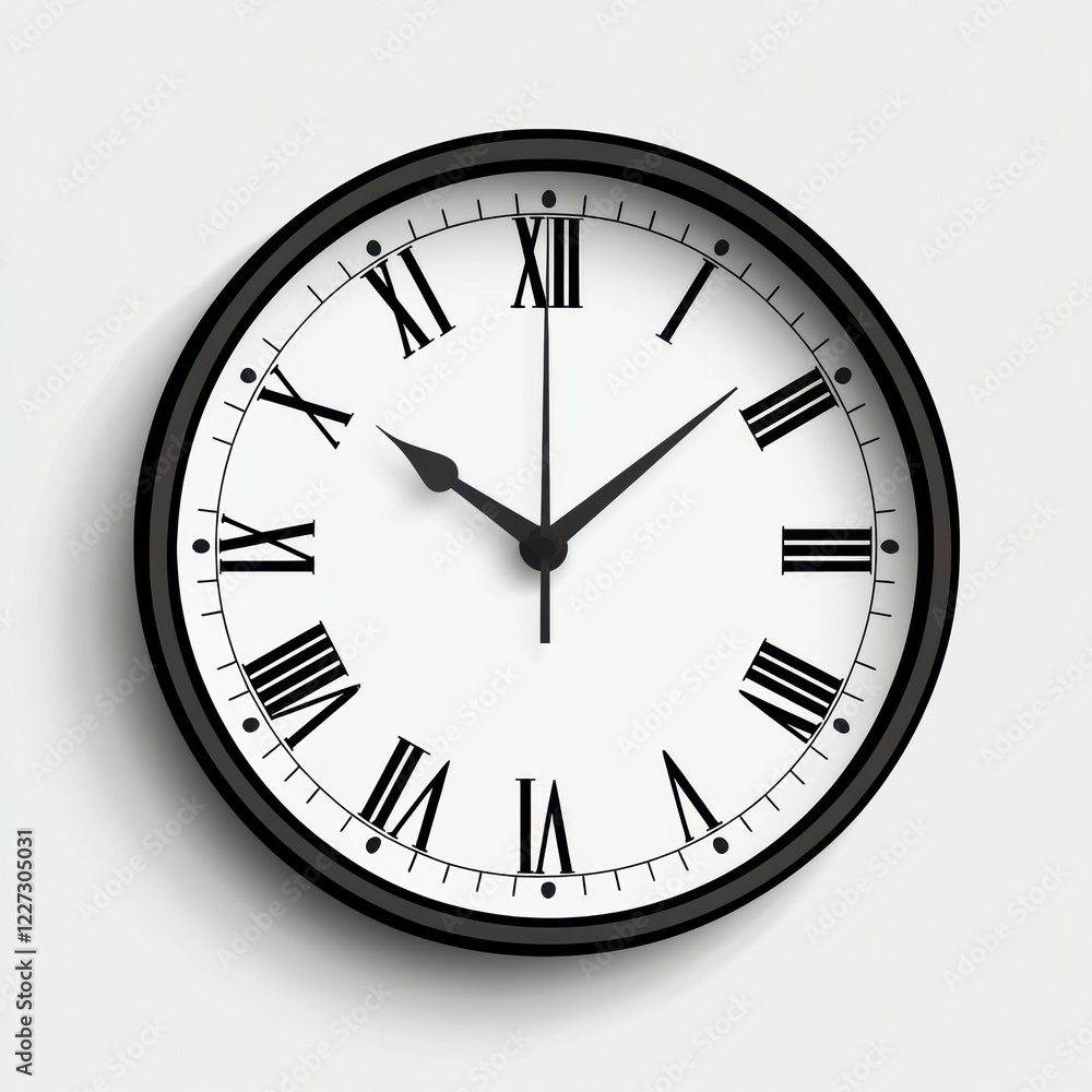 Classic wall clock design featuring Roman numerals located in a modern interior setting during daylight. Generative AI Classic wall clock design featuring Roman numerals located in a modern interior setting during daylight. Generative AI